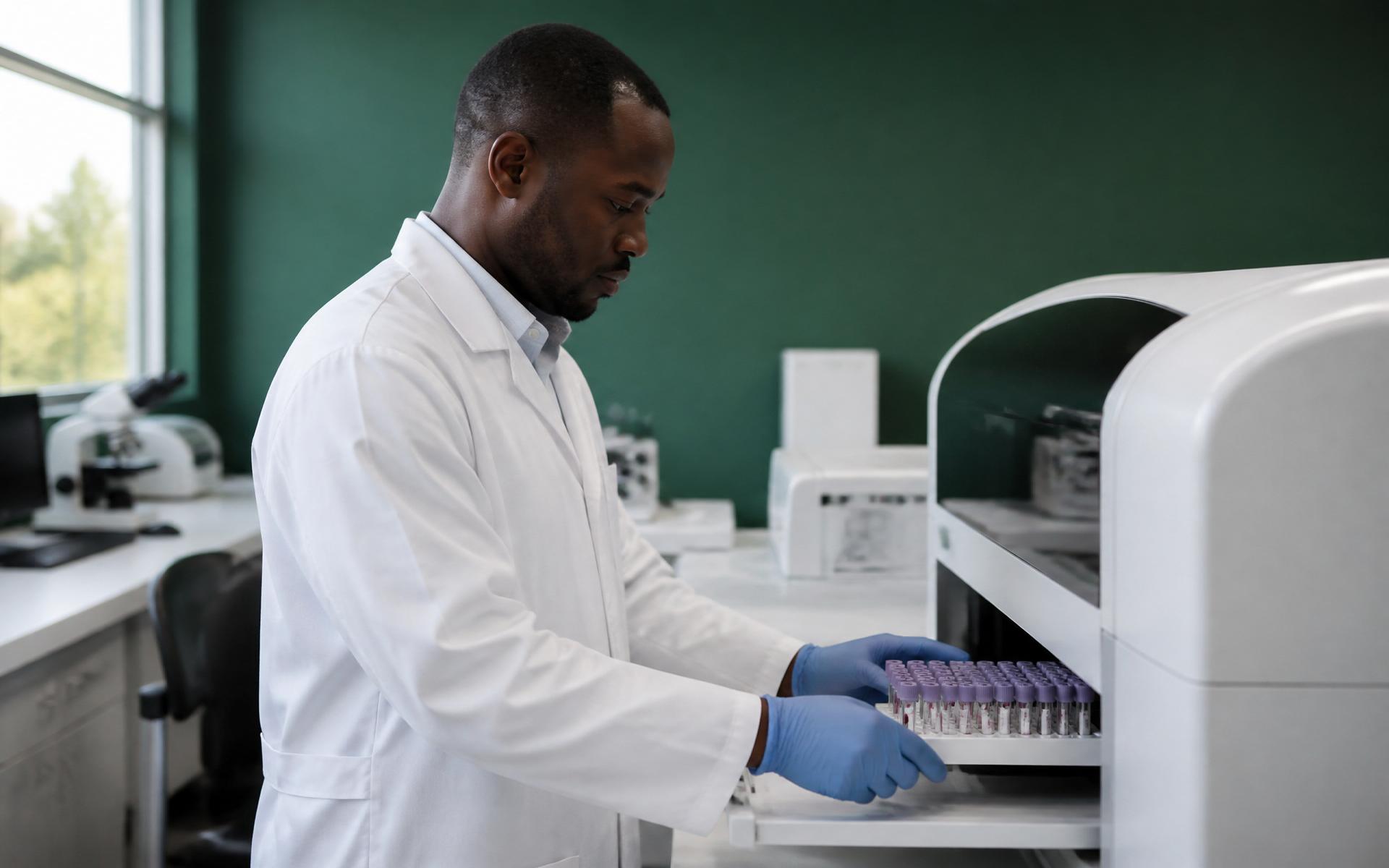 Laboratory scientist processing blood samples at Makhudu Laboratories