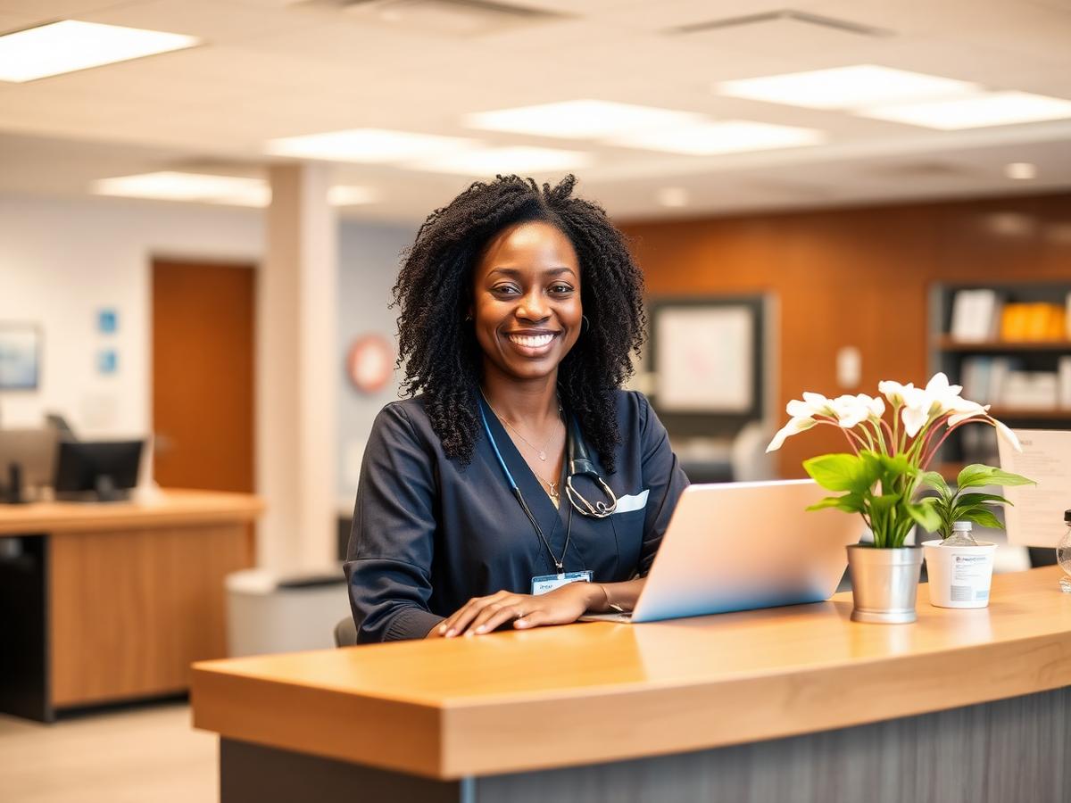 Friendly reception staff welcoming patients